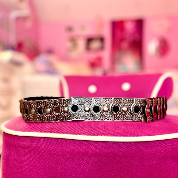 Vintage Accessories - Vintage 90s Southwestern Antique-Nickel Plated Elastic Belt Women’s Med/Large